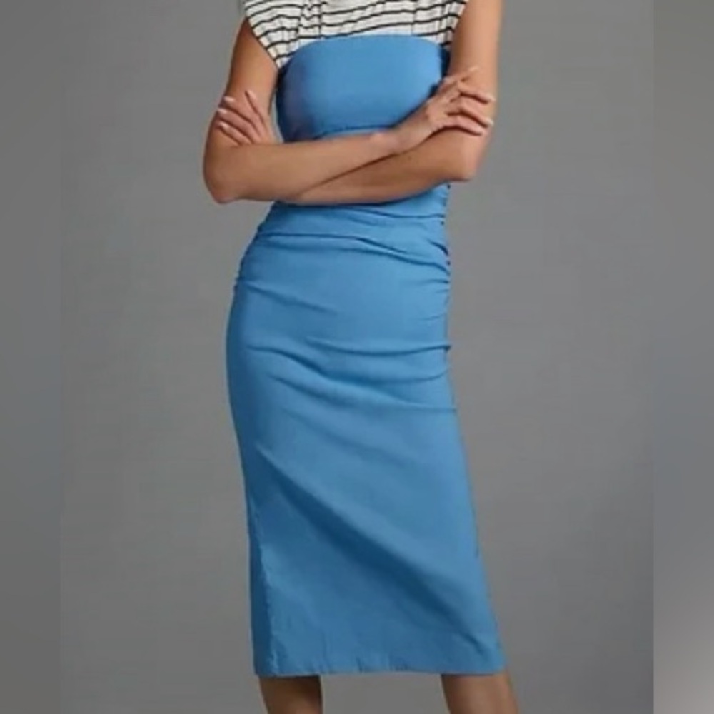 Anthropologie Blue Strapless Midi Dress - Picture 2 of 5